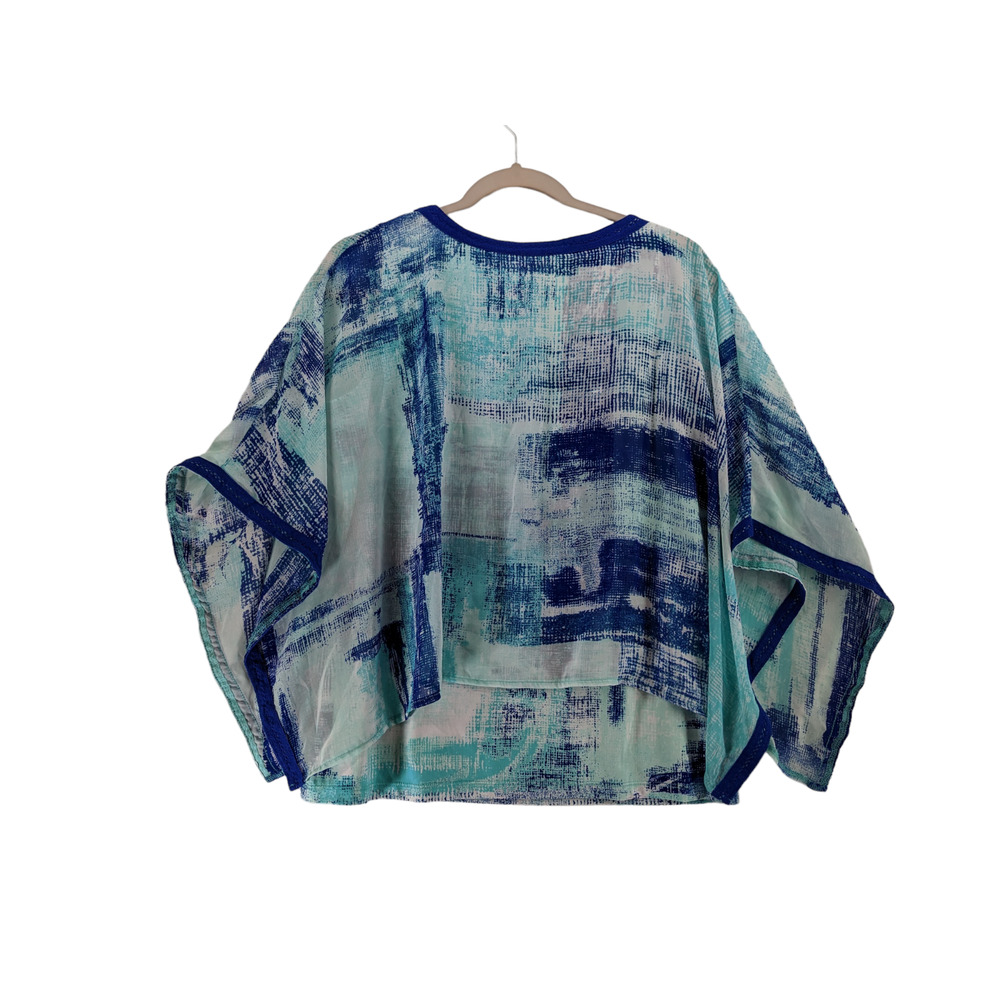 Easywear by Chico Short Sleeve Blouse M Blue Abstract Print Trimmed Table Art‎ - Picture 4 of 11